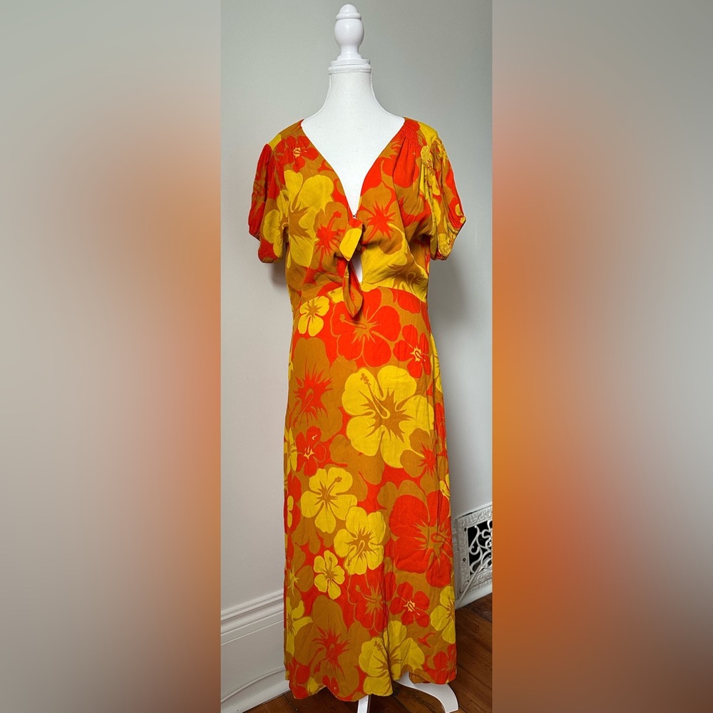 FAITHFULL THE BRAND Mailee Vibrant Floral Midi Tropical Vacation Dress Size L - Picture 5 of 9